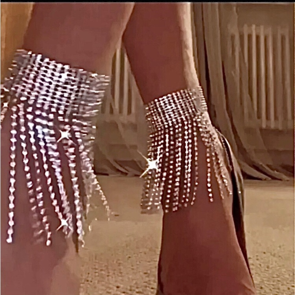 Clearance! New silver simulated diamond tassel chains wrap around ankle anklet